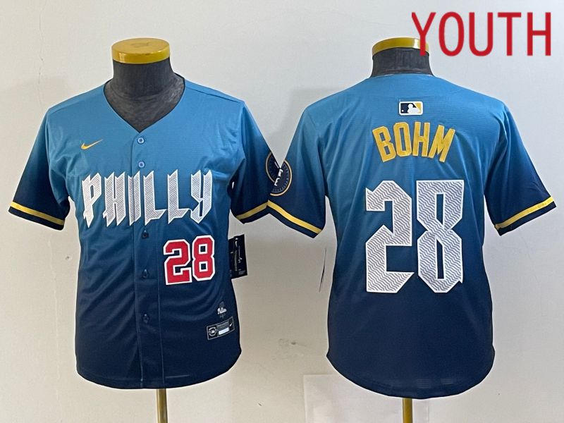 Youth Philadelphia Phillies #28 Bohm Blue City Edition Nike 2024 MLB Jersey style 3->->Youth Jersey